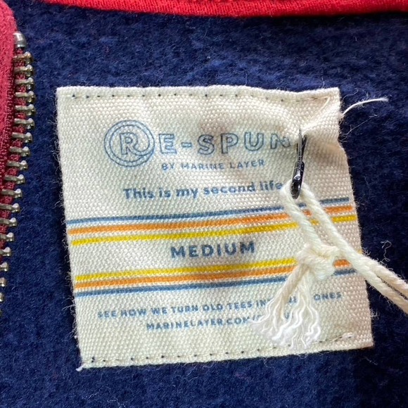 RE-SPUN By Marine Layer Women's Navy Colorblock Full-Zip Hooded Sweater SZ M - Picture 7 of 9